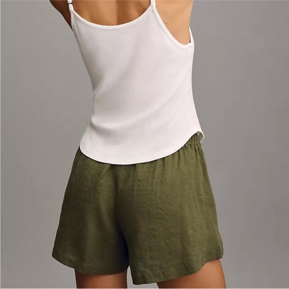 NWT by ANTHROPOLOGIE The Somerset Linen Shorts High Rise Olive Green Women's XL - Picture 2 of 9